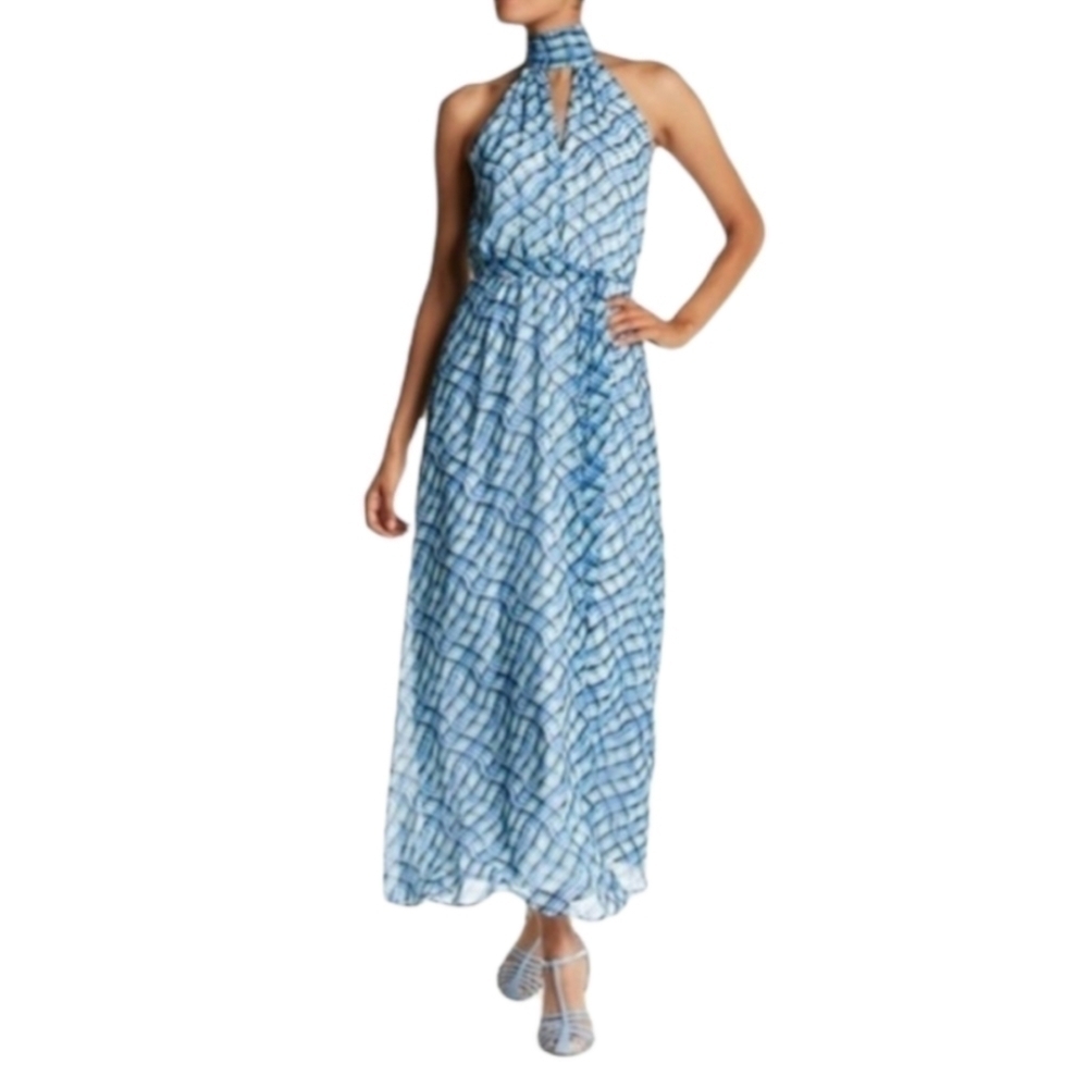 Calvin Klein Printed Chiffon Halter Maxi Dress